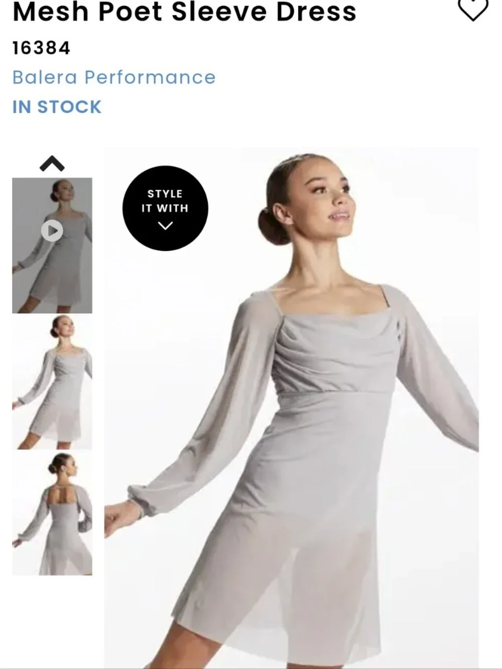 Balera Performance Mesh Poet Sleeve Dress Dance Costume